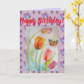Colorful Tulip and Butterfly Waterverf art Kaart (Gele Bloem)