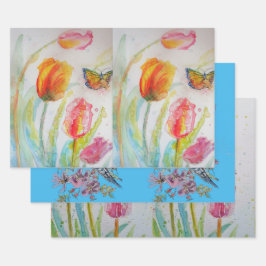 Colorful Tulip art Flower Floral Spring Waterverf Inpakpapier Vel