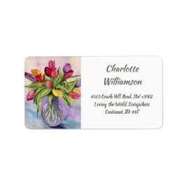 Colorful Tulip Bouquet in Waterverf Adres Etiket