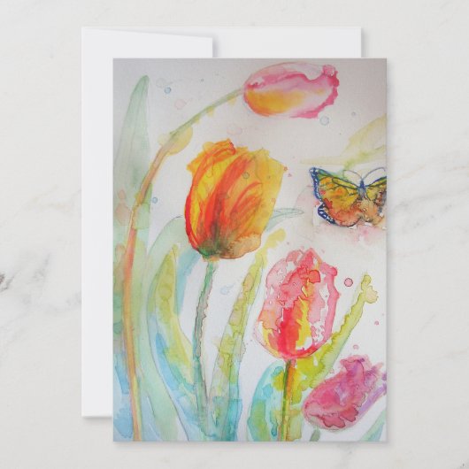 Colorful Tulip Butterfly Waterverf Flat Card Kaart (Voorkant)