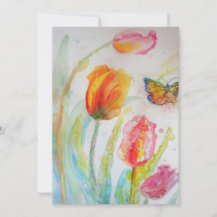 Colorful Tulip Butterfly Waterverf Flat Card Kaart