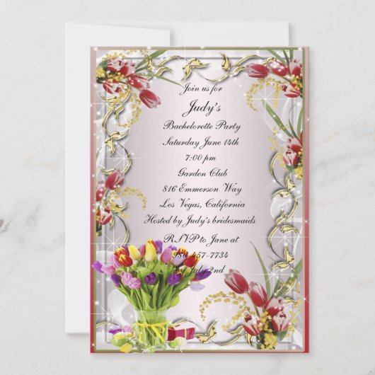 Colorful Tulip Floral Bachelorette Party Invite Kaart (Voorkant)