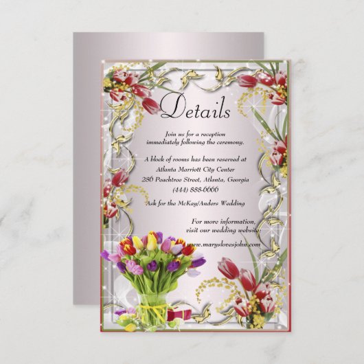 Colorful Tulip Floral Wedding Details Informatiekaartje (Voorkant / Achterkant)