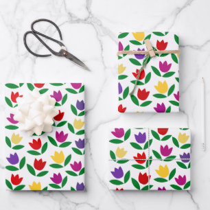 Colorful  Tulip Flower Pattern Inpakpapier Vel