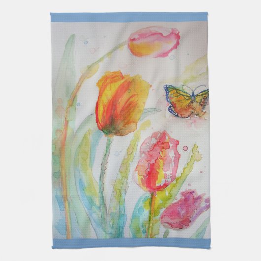 Colorful Tulip Waterverf Tea Towel Theedoek (Verticaal)