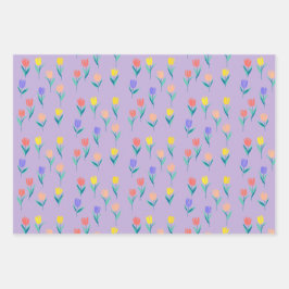 Colorful Tulips Floral Design Inpakpapier Vel