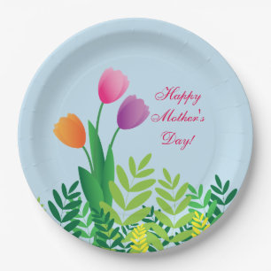 Colorful Tulips, Happy Moederdag Papieren Bordje