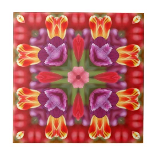 Colorful Tulips Kaleidoscope Tile Tegeltje (Voorkant)