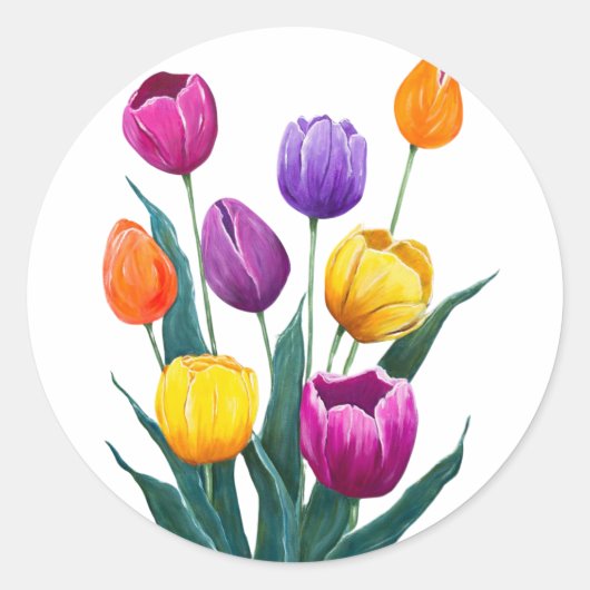 Colorful Tulips Ronde Sticker (Voorkant)