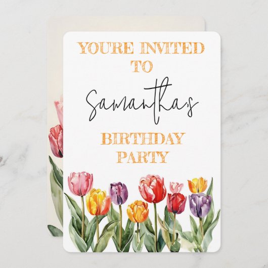Colorful Tulips Spring Flowers Theme Invitation Kaart (Voorkant / Achterkant)