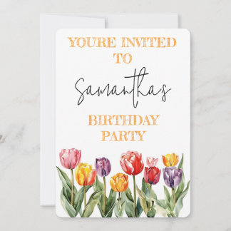 Colorful Tulips Spring Flowers Theme Invitation Kaart