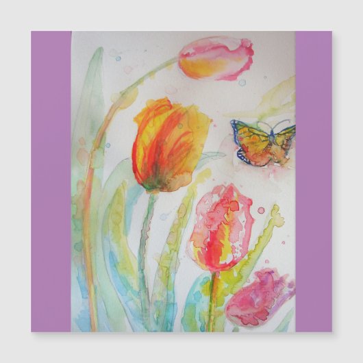 Colorful Tulips Waterverf Fridge Magnet (Voorkant)