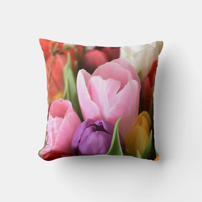 Colorful Tulp Flower Print Pillow Kussen (Voorkant)