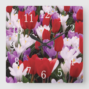 Colorful Tulp Flowers Clock Vierkante Klok