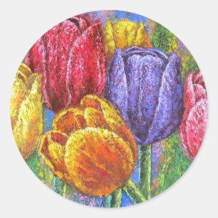 Colorful Tulps Flowers schildert Floral Art Multi Ronde Sticker
