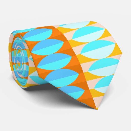 Colorful Turquoise Blue Oranje Yellow Pattern Stropdas (Opgerold)