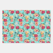 Colorful Turquoise Floral Gold Glitter Inpakpapier Vel (Voorkant)