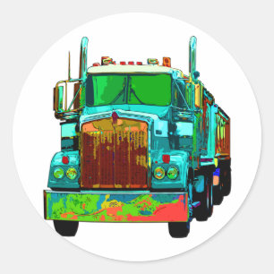 Colorful Turquoise Semi Truck Ronde Sticker