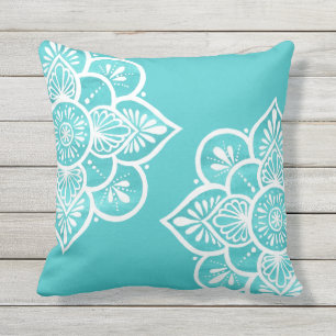 Colorful Turquoise White Mandala  Buitenkussen