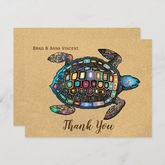Colorful Turtle Sandy Beach Dank u (Voorkant / Achterkant)