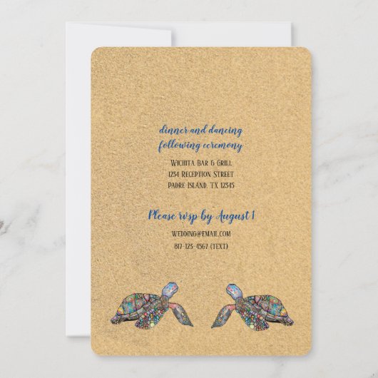 Colorful Turtle Sandy Beach Weddenschap Kaart (Achterkant)