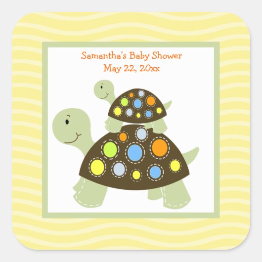 Colorful Turtle SQUARE Favor Sticker - Geel (Voorkant)