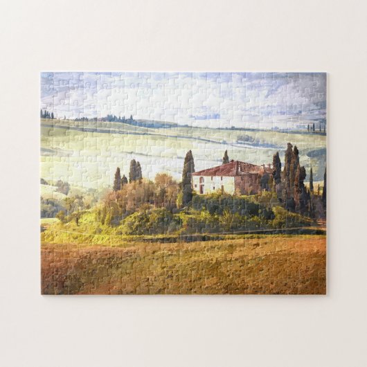 Colorful Tuscany Hills Scenic Landscape Watercolor Legpuzzel (Horizontaal)