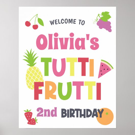 Colorful Tutti Frutti Birthday Welkom Poster (Voorkant)