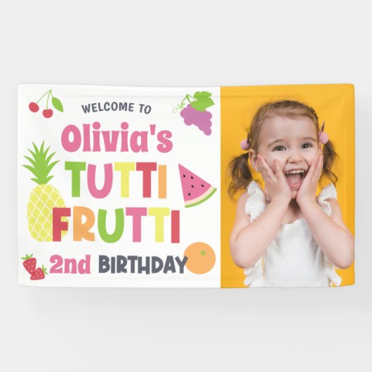Colorful Tutti Frutti Foto van elke leeftijd Happy Spandoek (Horizontaal)