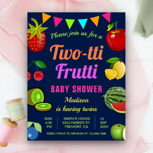 Colorful Tutti Frutti Twins Baby shower Uitnodiging Briefkaart