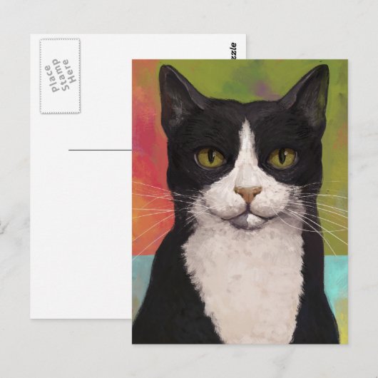 Colorful Tuxedo Cat Briefkaart (Voorkant / Achterkant)