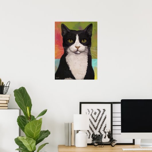Colorful Tuxedo Cat Poster (Thuiskantoor)