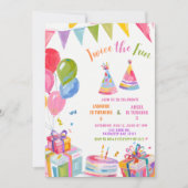 Colorful Twice the Fun Sibling Birthday  Kaart (Voorkant)