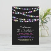Colorful Twinkle Lights 21st Birthday Uitnodiging (Staand voorkant)