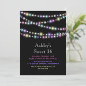 Colorful Twinkle Lights Sweet 16 Party Invitation Kaart (Staand voorkant)