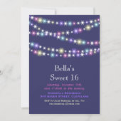 Colorful Twinkle Lights Sweet 16 Uitnodiging paars (Voorkant)