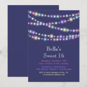 Colorful Twinkle Lights Sweet 16 Uitnodiging paars (Voorkant / Achterkant)