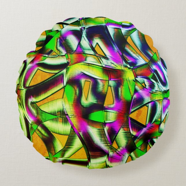 Colorful twisted cutouts limoen.., genoteerde kras rond kussen (Voorkant)