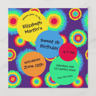 Colorful Tye Dye Birthday Party Kaart