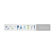 Colorful Type Blue Birthday Party Return Address