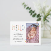 Colorful Typografie Hallo geboorteaankondiging Uitnodiging Briefkaart (Staand voorkant)