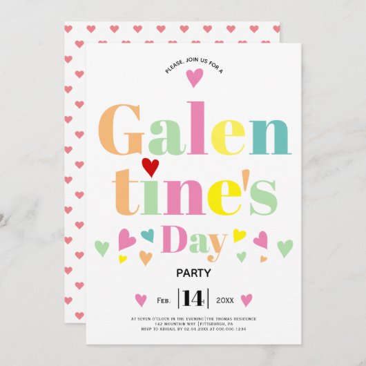 Colorful typografie harkt Galentines Day party Kaart (Voorkant / Achterkant)