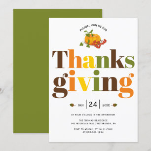 Colorful typografie pumkin Thanksgiving Uitnodigin Kaart