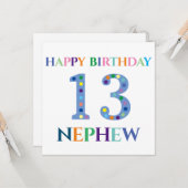 Colorful Typography Happy Birthday 13 Nephew Kaart (Voorkant / Achterkant in situ)