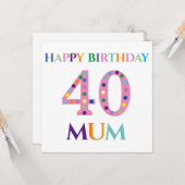 Colorful Typography Happy Birthday Mum Kaart (Voorkant / Achterkant in situ)