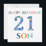 Colorful Typography Happy Birthday Son Kaart<br><div class="desc">Colorful Typografie Happy Birthday 21 Son Flat Kaart. De achterkant van de kaart is leeg gelaten voor je bericht of foto. Ontworpen door Jacqueline. Gepersonaliseerd door jou.</div>