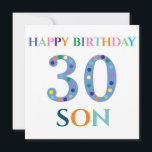 Colorful Typography Happy Birthday Son Kaart<br><div class="desc">Colorful Typografie Happy Birthday 30 Son Flat Kaart. De achterkant van de kaart is leeg gelaten voor je bericht of foto. Ontworpen door Jacqueline. Gepersonaliseerd door jou.</div>