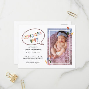 Colorful Typography Quarantine Newborn Foto Uitnodiging Briefkaart