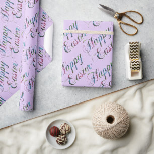 Colorful Typography Soft Paars Happy Pasen Cadeaupapier