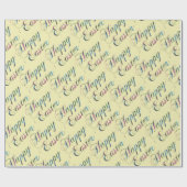 Colorful Typography Soft Yellow Happy Pasen Cadeaupapier (Vlak)